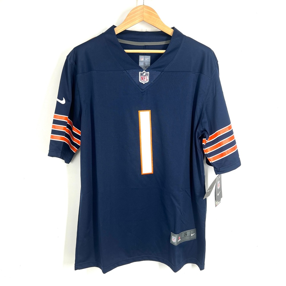 Nike NFL Chicago Bears Justin Fields 1 Jersey Navy Blue Mens Small New With Tags